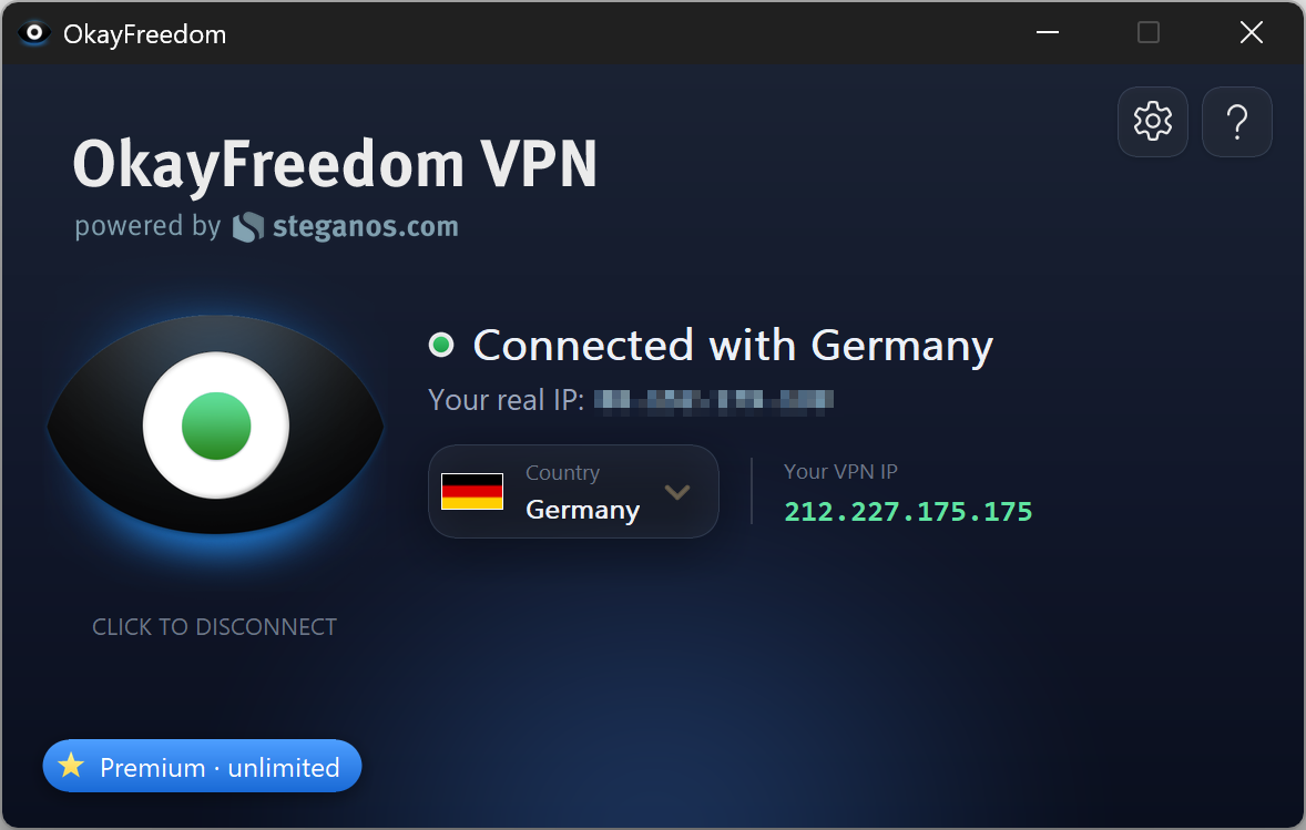 OkayFreedom VPN – app screenshot (connected)